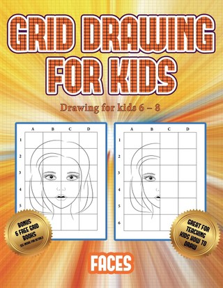 Drawing for kids 6 - 8 (Grid drawing for kids - Faces)