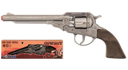 GONHER žaislinis metalinis kaubojiškas revolveris, 8 šovinių (modelis 88/0)