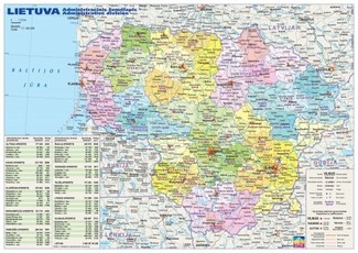 Stalinis Lietuvos administracinis ir gamtinis žemėlapis. Dvipusis, laminuotas.