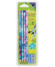 Pieštukai su trintukais DISNEY „Stitch Blue“, trikampiai, su drožtuku, HB, 4 vnt.