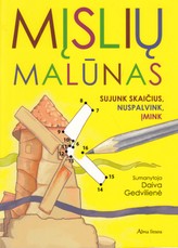 Mįslių malūnas. Sujunk skaičius, nuspalvink, įmink