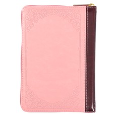 KJV Compact Bible Two-Tone Pink/Burgandy with Zipper Faux Leather