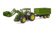 John Deere 7R 350 traktorius su priekinio krautuvo kaušu ir priekaba