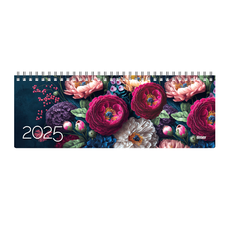 Horizontalus stalo kalendorius MEMO CARD FLORAL, laminuoto kartono viršeliu, 2025 m.