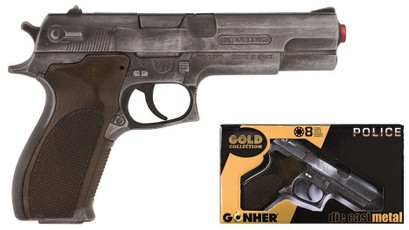 GONHER žaislinis metalinis policijos pistoletas 45/1 (gunmetal / tamsiai pilkas)