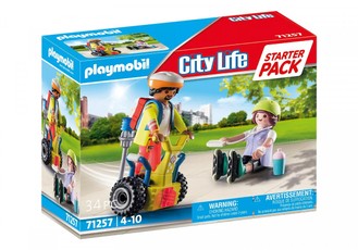 PLAYMOBIL Figures City Life Starter rinkinys – Gelbėjimo komanda su balansiniu dviratuku (71257)
