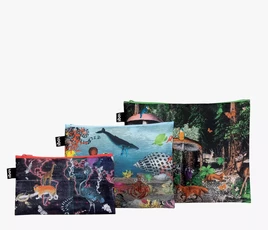 LOQI užsegamų krepšelių rinkinys smulkiems daiktams „World Map“