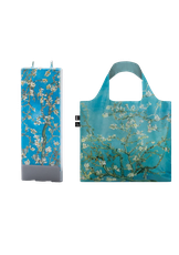 Dovanų rinkinys Žvakė FLATYZ „Vincent van Gogh – Almond Blossom“, 15 cm + LOQI pirkinių krepšys „VINCENT VAN GOGH Almond Blossom Recycled Bag“