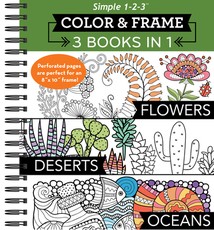Color & Frame - 3 Books in 1 - Flowers, Deserts, Oceans (Adult Coloring Book)