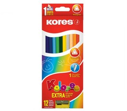 Spalvoti pieštukai su drožtuku KORES 12 sp.