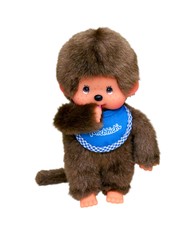 MONCHHICHI klasikinė beždžionėlė su mėlynu seilinuku, 20 cm