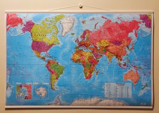 Pasaulis. Sieninis politinis žemėlapis, laminuotas, su laikikliais, 1:41 000 000