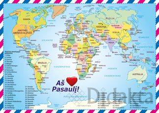 Žemėlapis - atvirlaiškis „Aš myliu Pasaulį“