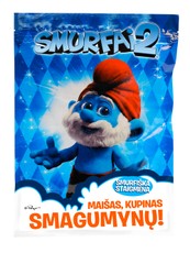 SMURFAI: Tėtės Smurfo dovanų maišas-staigmena! Viduje: pūkuotas plakatas, flomasteriai, dvi vardo kortelės ir kitos smurfiškos staigmenos