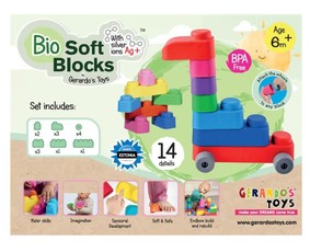 Minkštų kaladėlių rinkinys su ratukais, 14 dalių