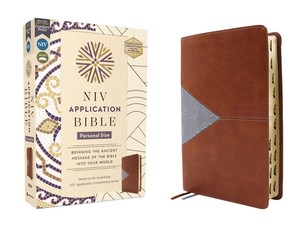 NIV Application Bible, Personal Size, Leathersoft, Brown/Blue, Red Letter, Thumb Indexed, Comfort Print