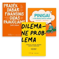 Jūratės Cvilikienės 3 knygų rinkinys: Pinigai ir kiti Gilučių šeimos reikalai + Pradėk dabar: finansinis gidas paaugliams + Dilema – ne problema