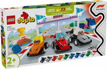 DUPLO 10445 F1 komandos lenktynių automobiliai ir vairuotojai