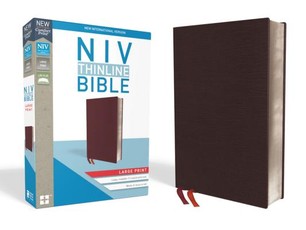 NIV, Thinline Bible, Large Print, Bonded Leather, Burgundy, Indexed, Red Letter Edition