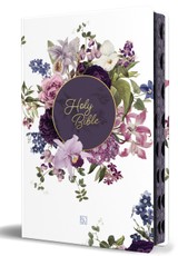 KJV Holy Bible, Large Print, Handy Size Format, Hardcover, Purple Flower, Page Edge Design, Thumb Index, Ribbon Marker, and Red Letter
