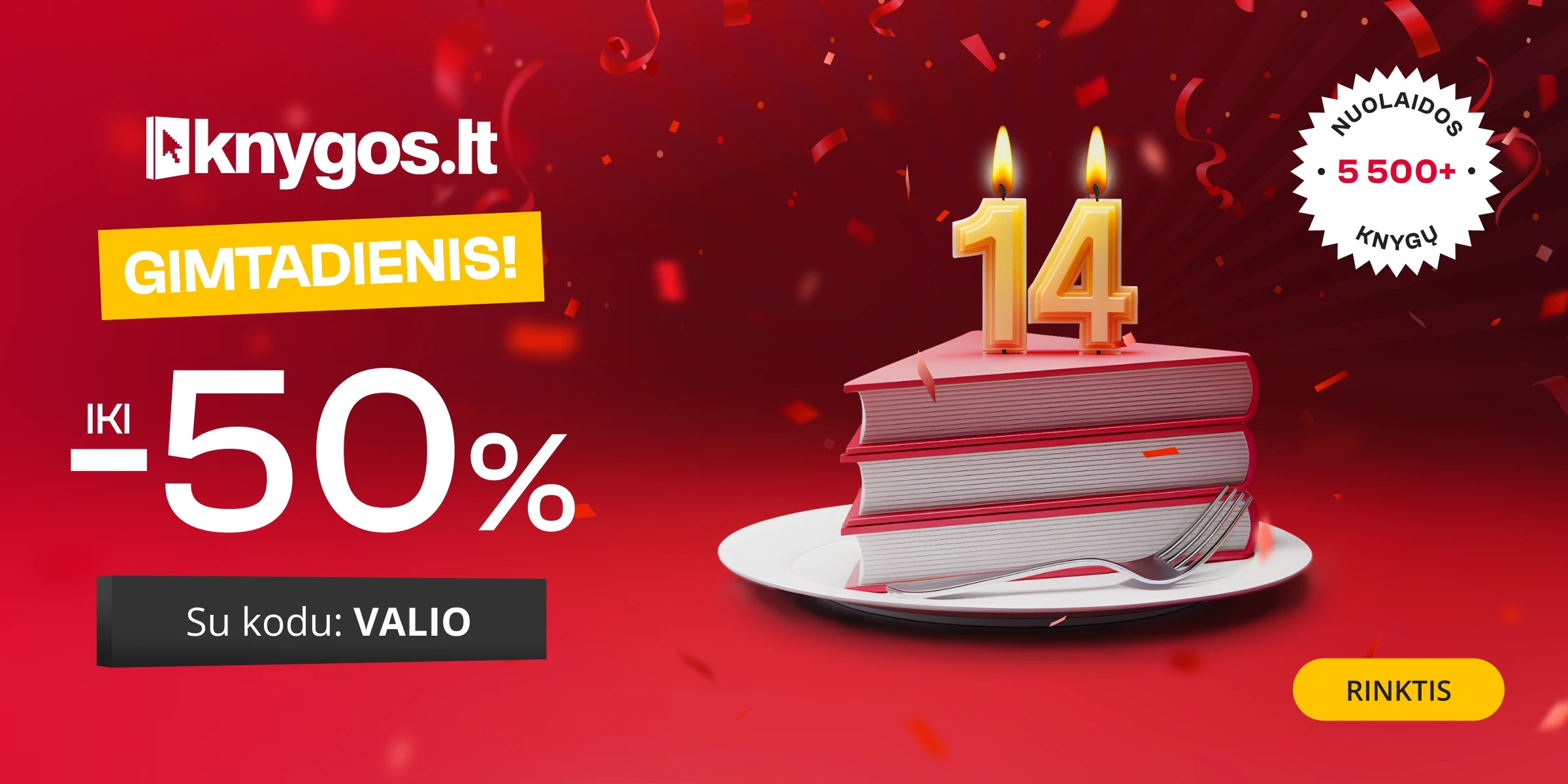 KNYGOS.LT 14-AS GIMTADIENIS - extra nuolaidos iki -50%!