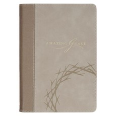 Classic Journal Amazing Grace Isa. 53:5 Bible Verse, Inspirational Scripture Notebook, Ribbon Marker, Taupe Vegan Leather Flexcover, 336 Ruled Pages, (8.6" X 6.1" X .9")