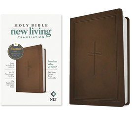 NLT Premium Value Compact Bible, Filament Enabled Edition (Leatherlike, Dark Brown Framed Cross)