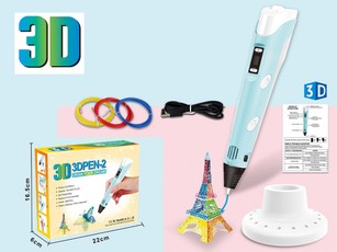 3D rašiklis su filamentų rinkiniu ir USB maitinimo laidu