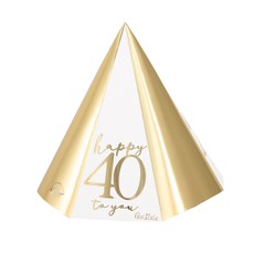 Popierinės kepurėlės „Happy 40“, baltos / auksinės, 4 vnt.