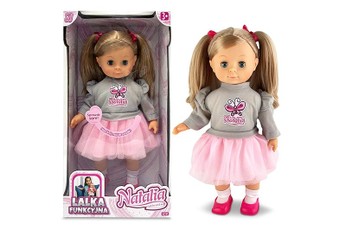 Lėlė Natalia 39 cm, kalbanti lenkiškai, su pilku megztiniu