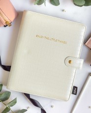 Mokytojo dienoraštis su premium kokybės odiniu užvalkalu ENJOY THE LITTLE THINGS 25/26, baltas