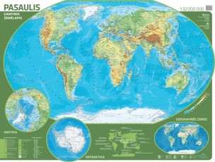 Pasaulio gamtinis žemėlapis. Sieninis. M 1:32 000 000 Pasaulio gamtinis žemėlapis. Sieninis. M 1:32 000 000
