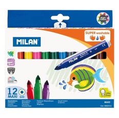 Itin lengvai nusiplaunantys flomasteriai mažiesiems MILAN SUPER WASHABLE, 12 spalvų