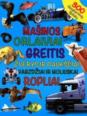 Mašinos. Orlaiviai. Greitis. Žvėrys ir paukščiai. Dydžiai. Vabzdžiai ir moliuskai. Ropliai. 300 daugkartinių lipdukų