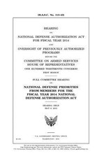Hearing on National Defense Authorization Act for Fiscal Year 2014 and oversight of previously authorized programs before the Committee on Armed Services, House of Representatives, One Hundred Thirteenth Congress, first session