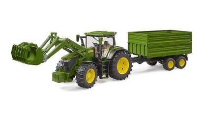 John Deere 7R 350 traktorius su priekinio krautuvo kaušu ir priekaba