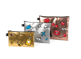 LOQI užsegamų krepšelių rinkinys smulkiems daiktams „Metallic Matt Pop“