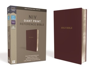 NIV, Reference Bible, Giant Print, Leather-Look, Burgundy, Red Letter Edition, Comfort Print