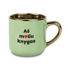 Riboto leidimo Knygos.lt puodelis AŠ MYLIU KNYGAS (žalias), 400 ml