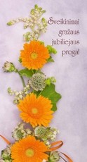 Dvigubas atvirukas su tekstu „Jubiliejaus proga“