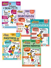 Serijos „Šuniukas Mokas“ 5 knygelių rinkinys: Mokausi skaityti (1) + Matematika + Skaičiuoju + Gamtos pažinimas + Pasitikiu savimi