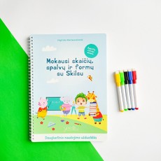 Lavinamoji knyga „Mokausi skaičių, spalvų ir formų su Skilsu“. Su daugkartinio naudojimo žymekliais (2 vnt.)