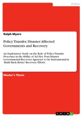 Policy Transfer, Disaster Affected Governments and Recovery