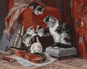 Tapyba pagal skaičius: MAŽIEJI MUZIKANTAI  Henriette Ronner-Knip 40x50 dėžutėje
