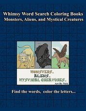 Whimsy Word Search, Monsters, Aliens, and Mystical Creatures, Coloring Book
