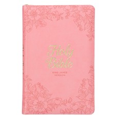 KJV Holy Bible, Standard Size Faux Leather Red Letter Edition - Thumb Index & Ribbon Marker, King James Version, Pink Floral Zipper Closure