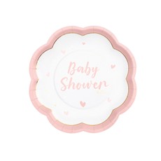 Vienkartinės lėkštės „Baby Shower“, rožinės, 20 cm, 8 vnt.
