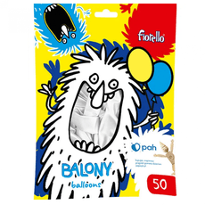 Balionai metalizuoti FIORELLO, baltos spalvos, 50 vnt.