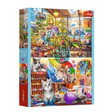 Dėlionė 2x500 elementų Minimalistinės katės dailė