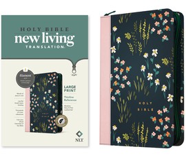 NLT Large Print Thinline Reference Zipper Bible, Filament Enabled Edition (Red Letter, Leatherlike, Meadow Navy & Pink, Indexed)